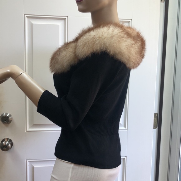 Willi Smith Fur Collar Silk Sweater M - Picture 12 of 14